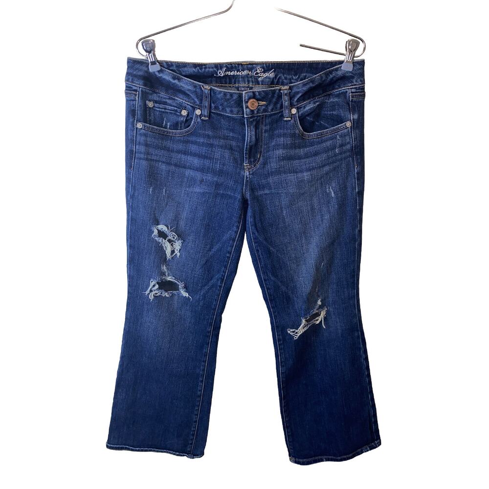 American Eagle Size 12 SHORT Favorite Boyfriend Jeans Med Wash Stretch AEO